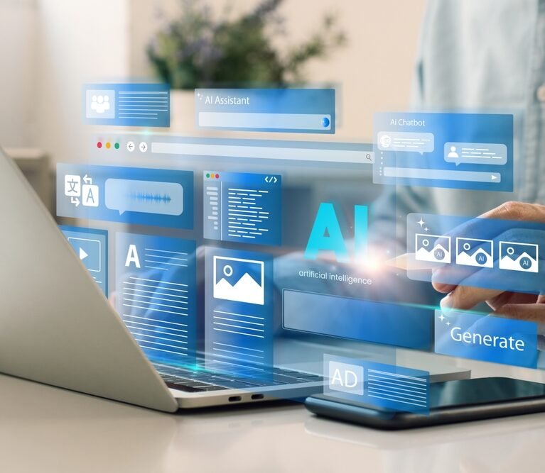 Artificial,Intelligence,Content,Generator.,A,Man,Uses,A,Laptop,To